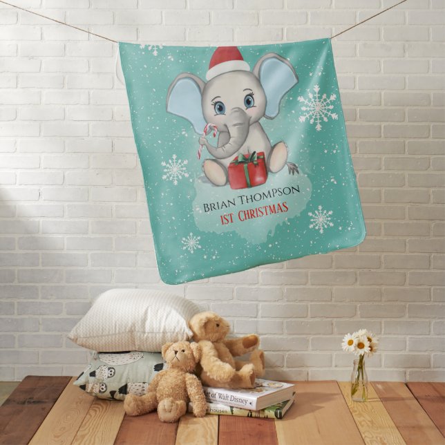 Baby Boy First Christmas Cute Elephant Holidays Blanket (In Situ)