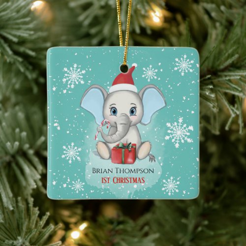 Baby Boy First Christmas Cute Elephant Holidays Ceramic Ornament