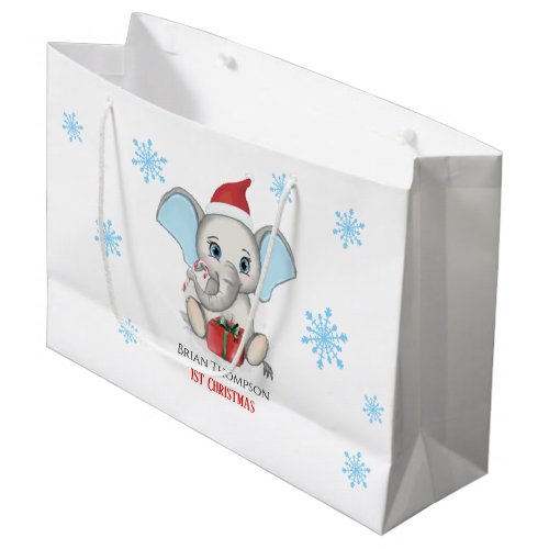 Baby Boy First Christmas Cute Elephant Holidays Large Gift Bag