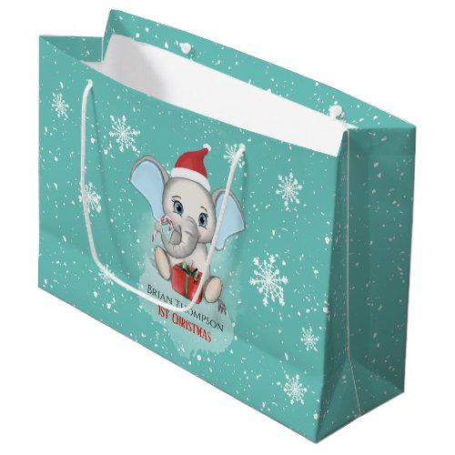 Baby Boy First Christmas Cute Elephant Holidays Large Gift Bag