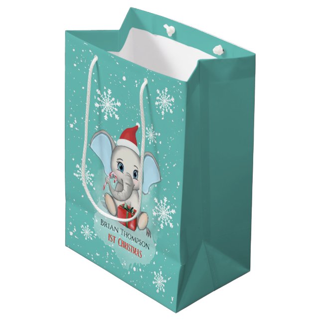 Baby Boy First Christmas Cute Elephant Holidays Medium Gift Bag (Front Angled)