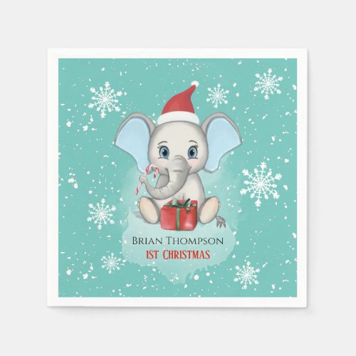 Baby Boy First Christmas Cute Elephant Holidays Napkins