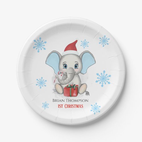 Baby Boy First Christmas Cute Elephant Holidays Paper Plates