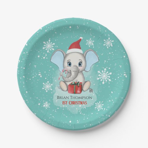 Baby Boy First Christmas Cute Elephant Holidays Paper Plates