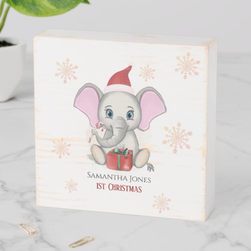 Baby Boy First Christmas Cute Elephant Holidays Wo Wooden Box Sign