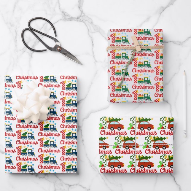 baby boy First Christmas Holiday tiled Wrapping Paper Sheets (Front)