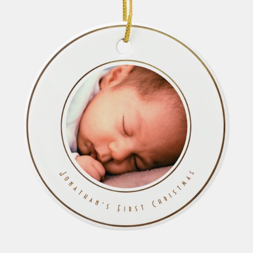 Baby Boy First Christmas Photo  Gold Snowflake Ceramic Ornament