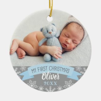 Baby Boy First Christmas | Photo Holiday Ceramic Ornament