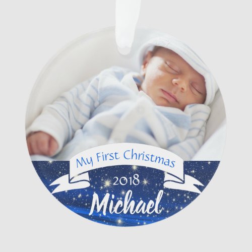 Baby Boy First Christmas Photo Ornament