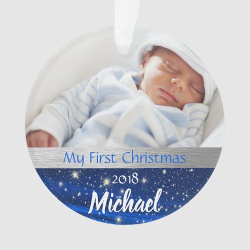 Baby Boy First Christmas Photo Ornament