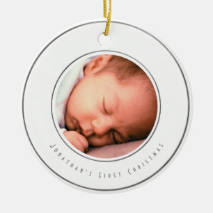 Baby Boy First Christmas Photo   Silver Snowflake Ceramic Ornament