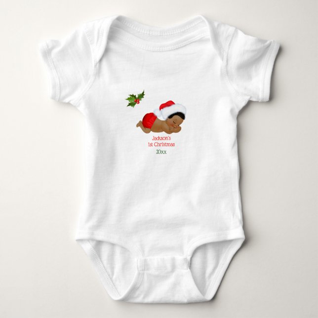 Baby Boy First Christmas Red Santa Hat Baby Bodysuit (Front)