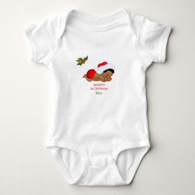 Baby Boy First Christmas Red Santa Hat Bodysuit (Front)