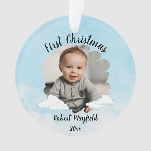 Baby Boy First Christmas With Personalised Photo Ornament