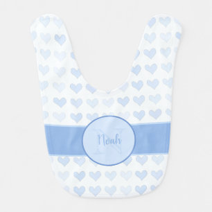 Baby Boy First Name Blue Monogram Heart Pattern Baby Bib