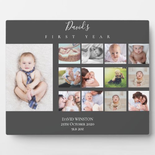Baby Boy First Year Photo Collage 12 months Gift Plaque