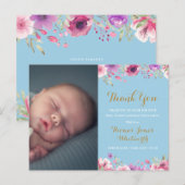 Baby Boy Floral Script Photo Thank You Birth Announcement Postcard | Zazzle