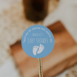 Baby Boy Footprint Baby Shower Blue  Classic Round Sticker