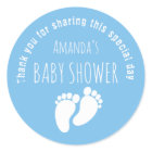 Baby Boy Footprint Baby Shower Blue Classic Round Sticker | Zazzle