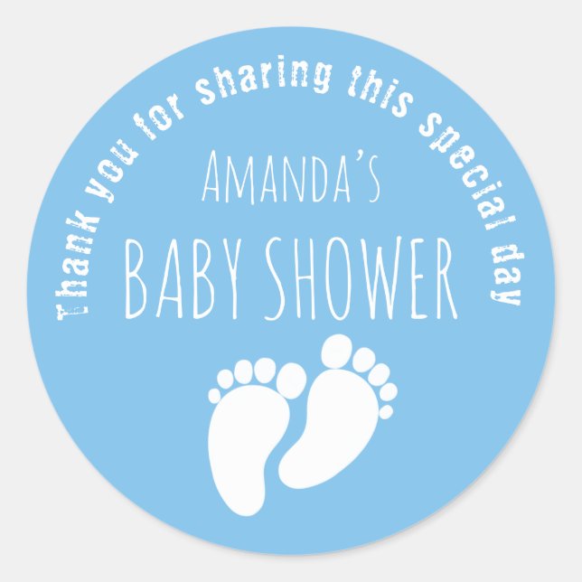 Baby Boy Footprint Baby Shower Blue  Classic Round Sticker (Front)