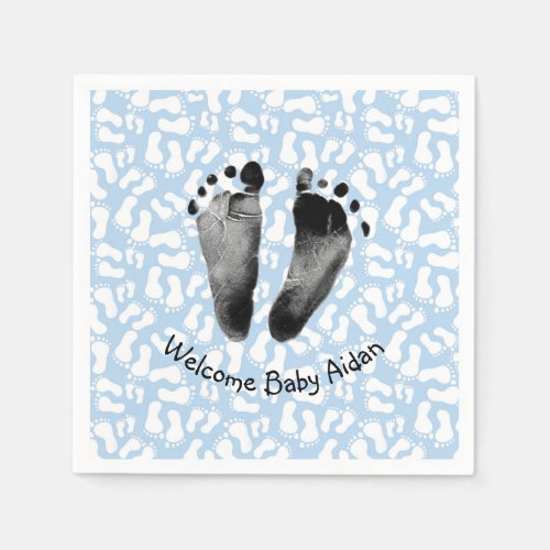 Baby Boy Footprint on Blue Napkins