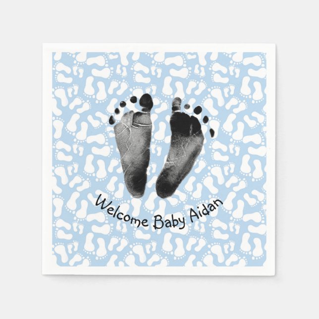 Baby Boy Footprint on Blue Napkins (Front)