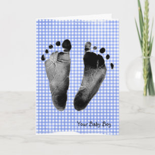 Baby Boy Footprints on Gingham Card