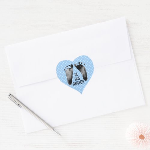 Baby Boy Footprints On Polka Dots Heart Sticker