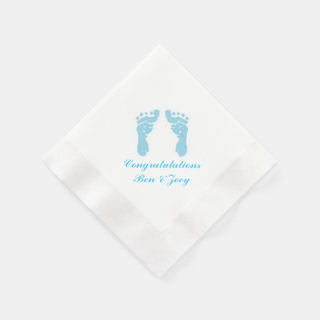 "Baby Boy Footprints" Paper Napkins (Corner)