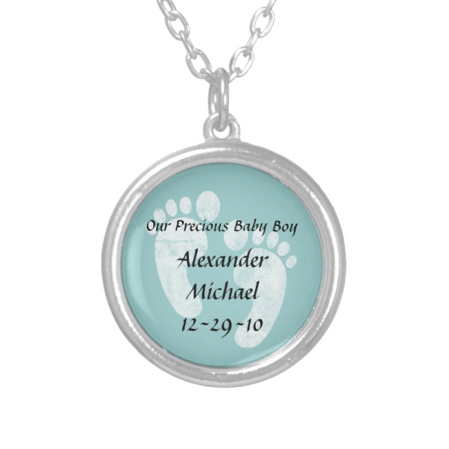 Baby Boy Footprints Personalized Name Pendant (Front)