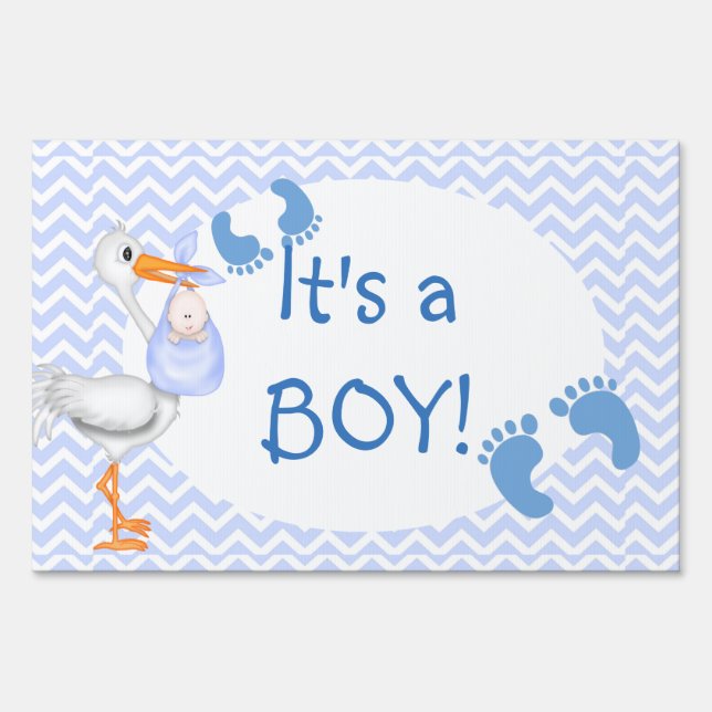 Baby Boy, Footprints, Stork,   Sign (Front)