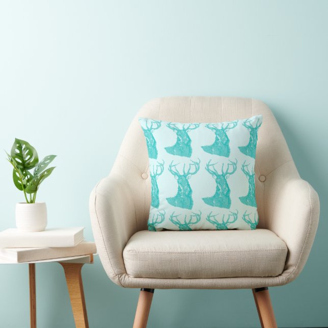 Baby Boy Forest Nursery Deer Mint Aqua Pattern Throw Pillow (Chair)
