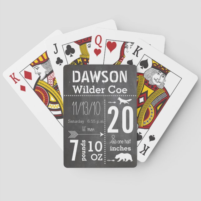 Baby Boy Fox Bear lil' Man Keepsake Poker Cards (Back)