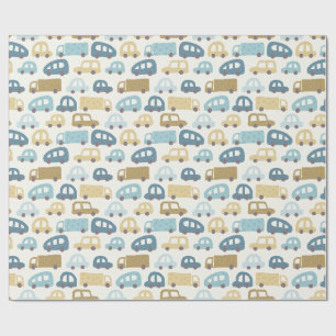 Baby Boy Gift Wrap Cars & Trucks Blue & Beige