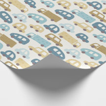 Baby Boy Gift Wrap Cars & Trucks | Blue & Beige