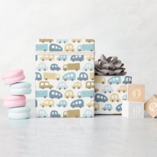 Baby Boy Gift Wrap Cars & Trucks | Blue & Beige