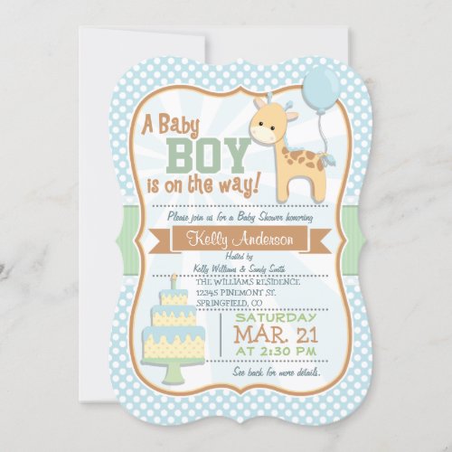 Baby Boy Giraffe Pastel Baby Shower Invite