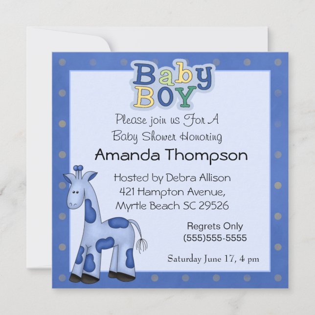 Baby Boy  Giraffe Shower Invitations (Front)