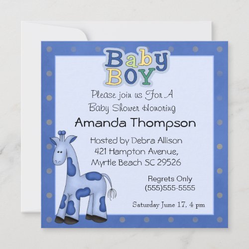 Baby Boy  Giraffe Shower Invitations