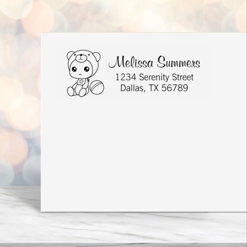 Baby Boy Girl Bear Jumpsuit Address 2 Self_inking Stamp
