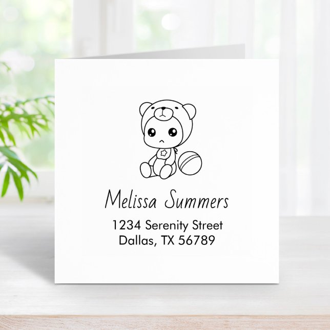 Baby Boy Girl Bear Jumpsuit Address Rubber Stamp (Creator Uploaded)