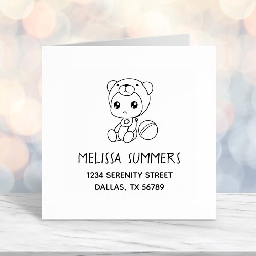 Baby Boy Girl Bear Jumpsuit Address Self_inking Stamp