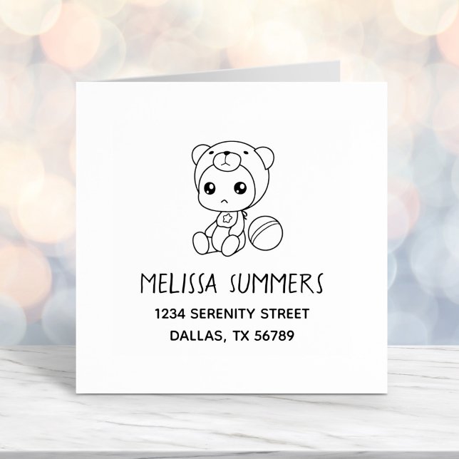 Baby Boy Girl Bear Jumpsuit Address Self-inking Stamp (Creator Uploaded)