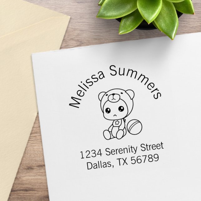 Baby Boy Girl Bear Jumpsuit Arch Address 2 Rubber Stamp (Creator Uploaded)
