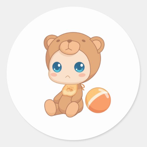 Baby Boy Girl Bear Jumpsuit Classic Round Sticker