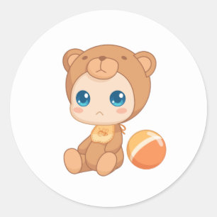 Baby Boy Girl Bear Jumpsuit Classic Round Sticker