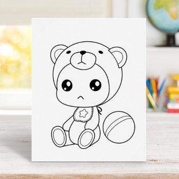 Baby Boy Girl Bear Jumpsuit Coloring Page Poster by Chibibi at Zazzle