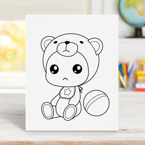 Baby Boy Girl Bear Jumpsuit Coloring Page Poster