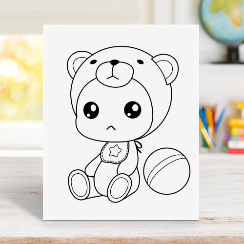 Baby Boy Girl Bear Jumpsuit Coloring Page Rubber Stamp