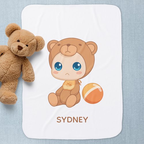 Baby Boy Girl Bear Jumpsuit Custom Name Baby Blanket